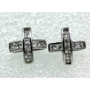 925 STERLING channel set CZ diamonds cross earrings ATI 3 grams EUC